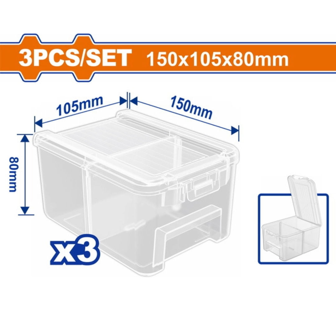WADFOW 3 Pieces Transparent Storage Bin Set, 150x105x80 mm each