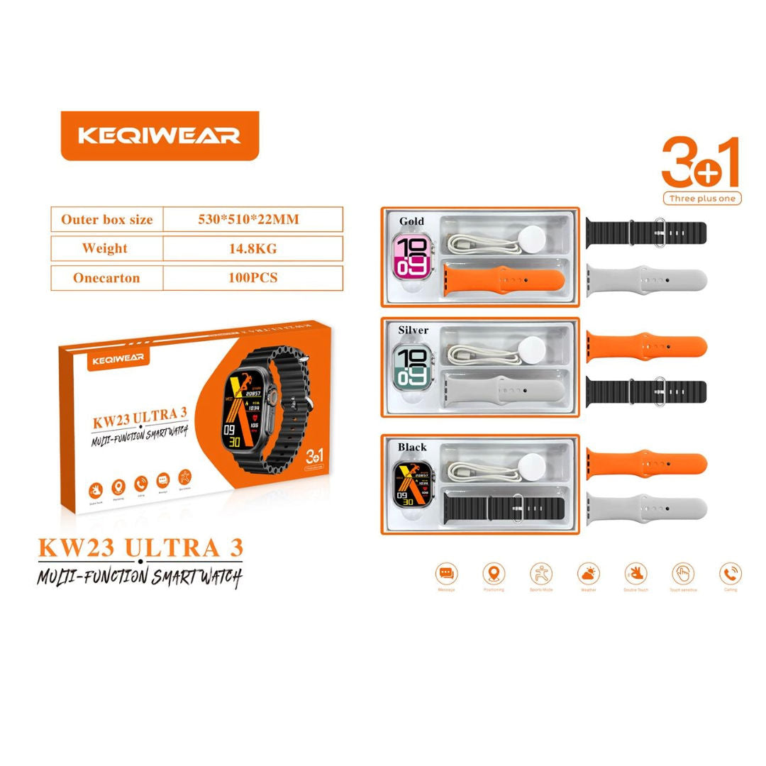 KEQIWEAR KW23 Ultra Smart Watch with 3 Bands