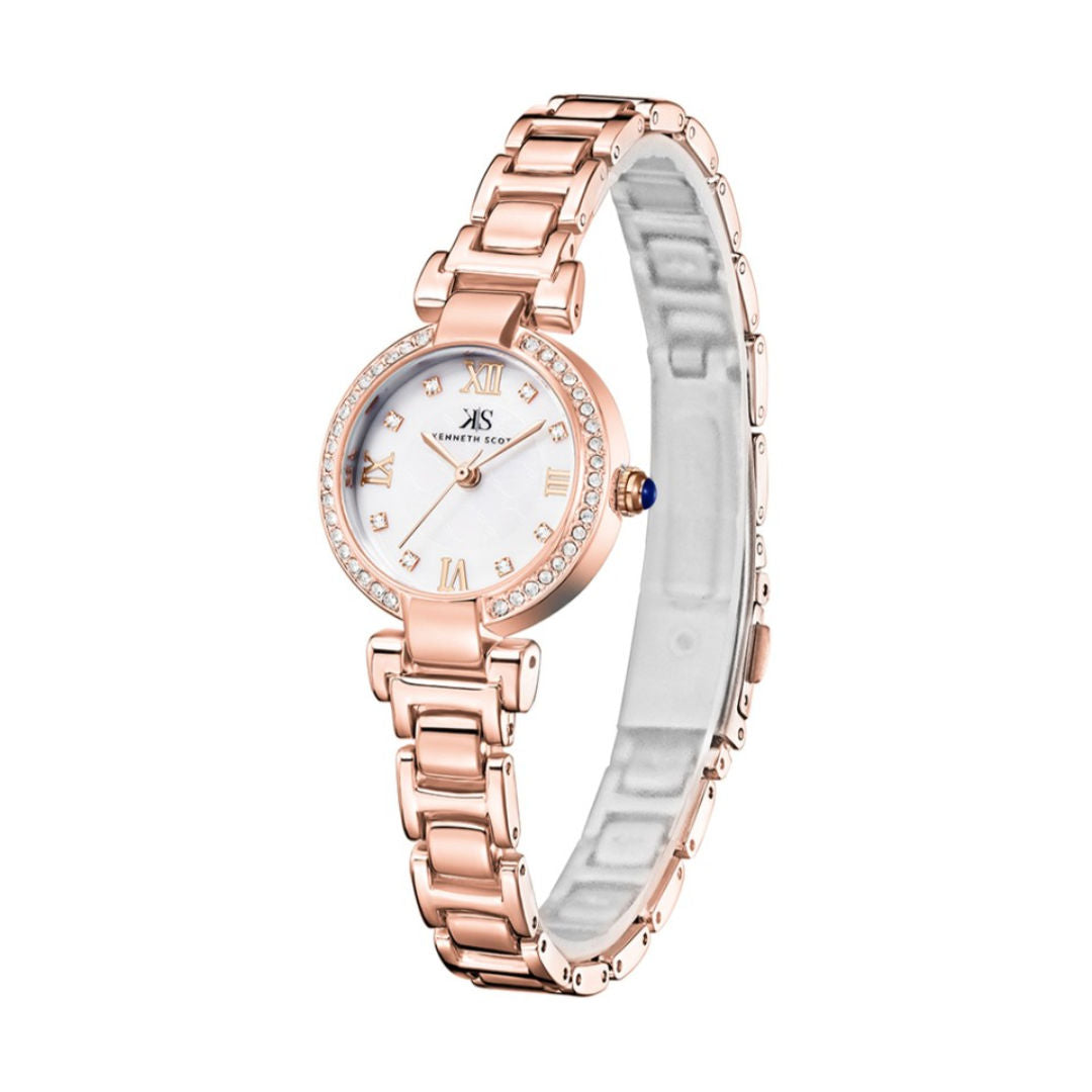 Kenneth Scott Women’s Analog White Dial Watch, K22520-RBKM