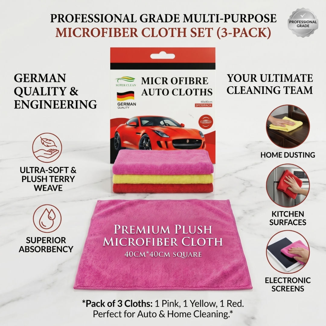 Super Clean Professional Grade Microfiber Cloth Set, 3 Piece