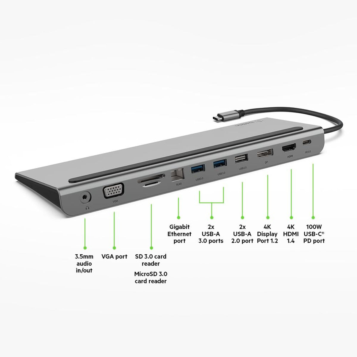 Belkin Connect USB-C 11 in 1 Multiport Dock, Grey