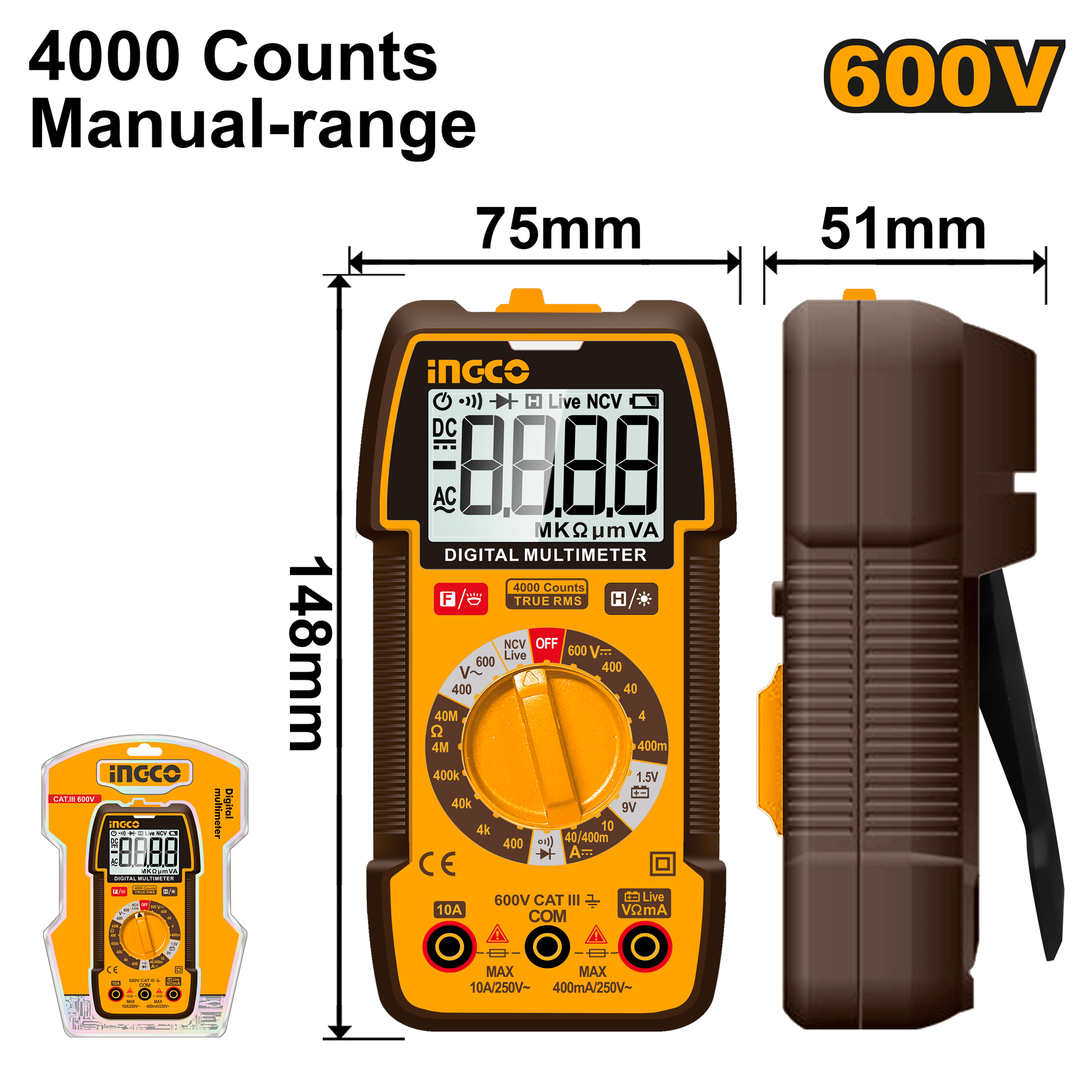Ingco Multimeter True Rms INGCO Digital Multimeter 600V True RMS Electrical Tester – XHAWI