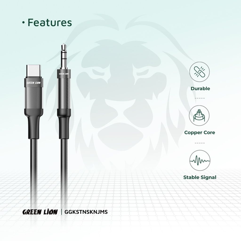Green Lion USB-C to 3.5mm AUX Braided Audio Cable, 1M, Durable Copper Core, Black