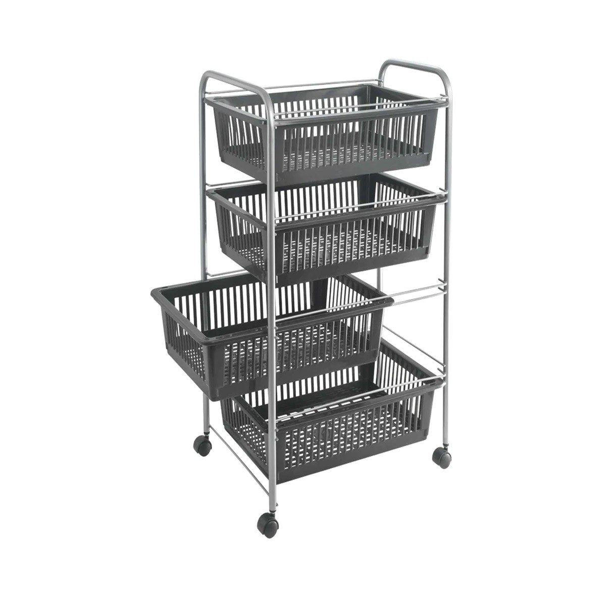Metaltex Super Jumbo 4‑Tier Rolling Cart, 4 Removable Baskets