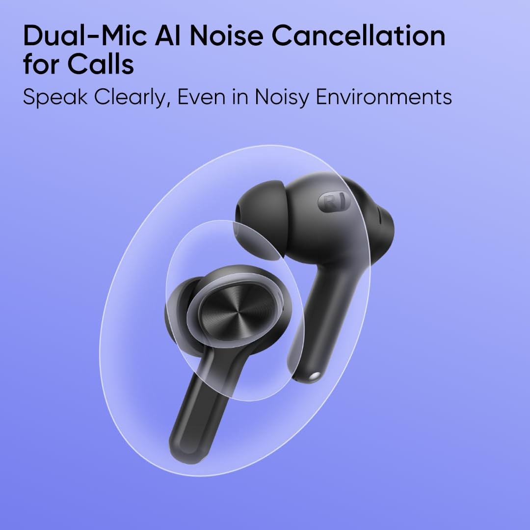 Realme Buds T200 Lite True Wireless Earbuds, 12.4mm Dynamic Bass Driver, AI Deep Call Noise Cancellation