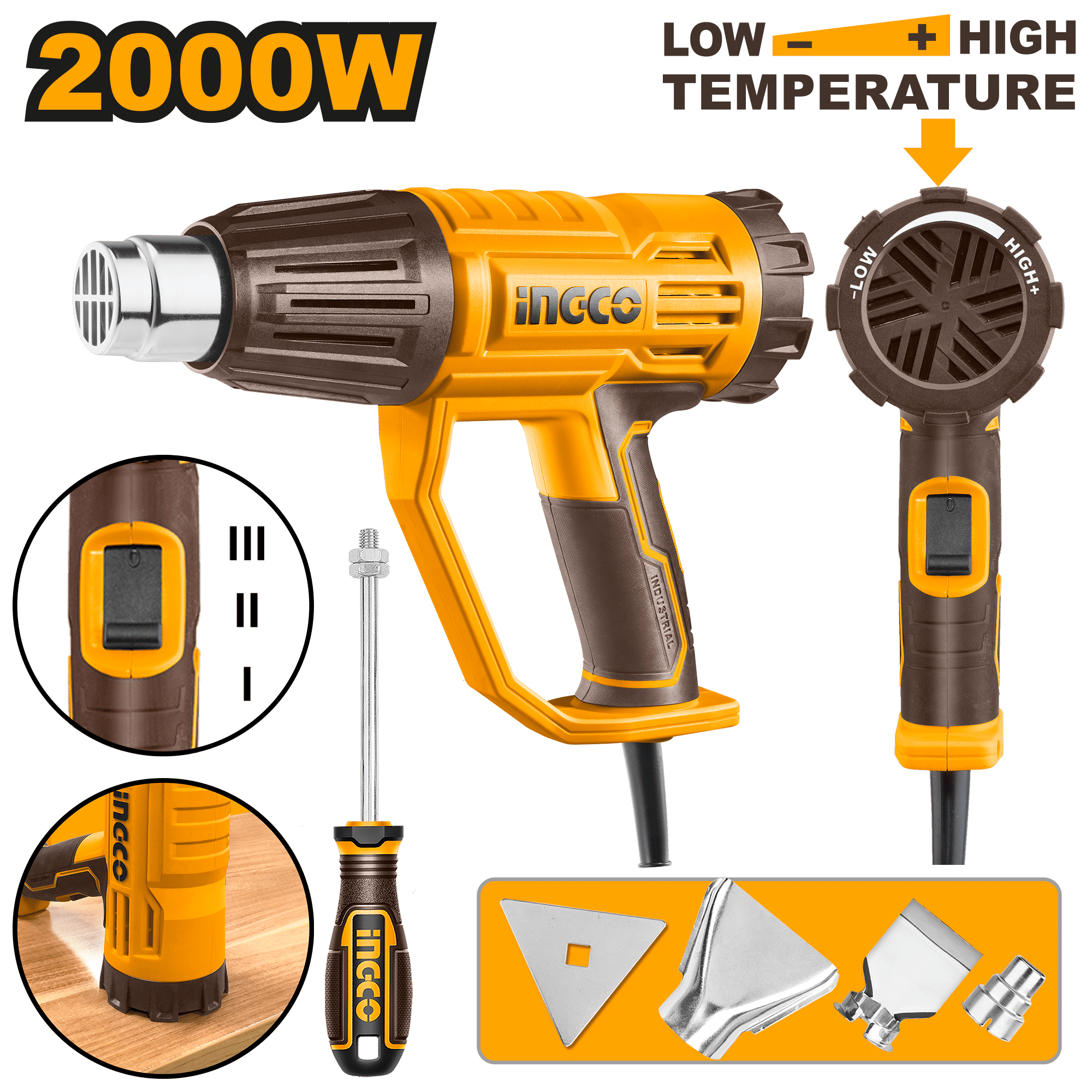 INGCO Electric Heat Gun 2000W Adjustable Temperature Hot Air Gun Kit