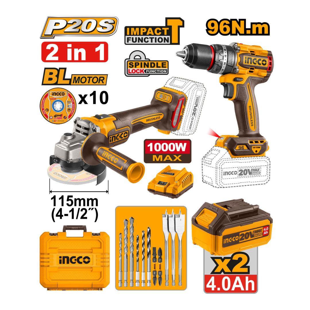 INGCO Cordless 2 Pc Combo Kit