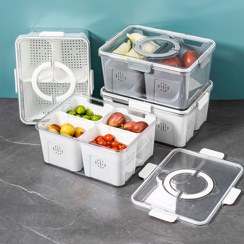 Portable 4-Compartment Fruit & Vegetable Storage Box - White