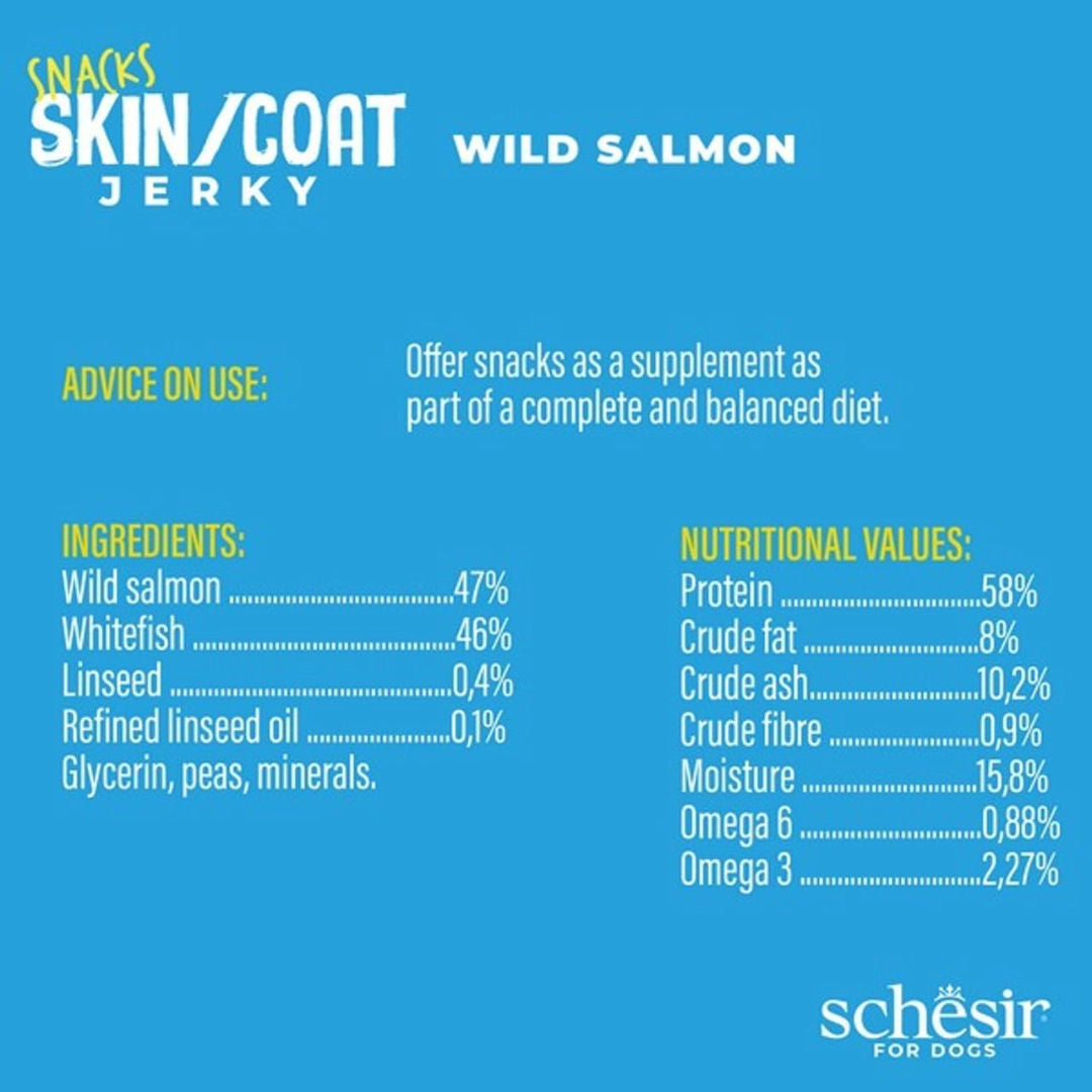 Schesir Grain-Free Snacks Skin & Coat Jerky Wild Salmon For Dog, 115gm