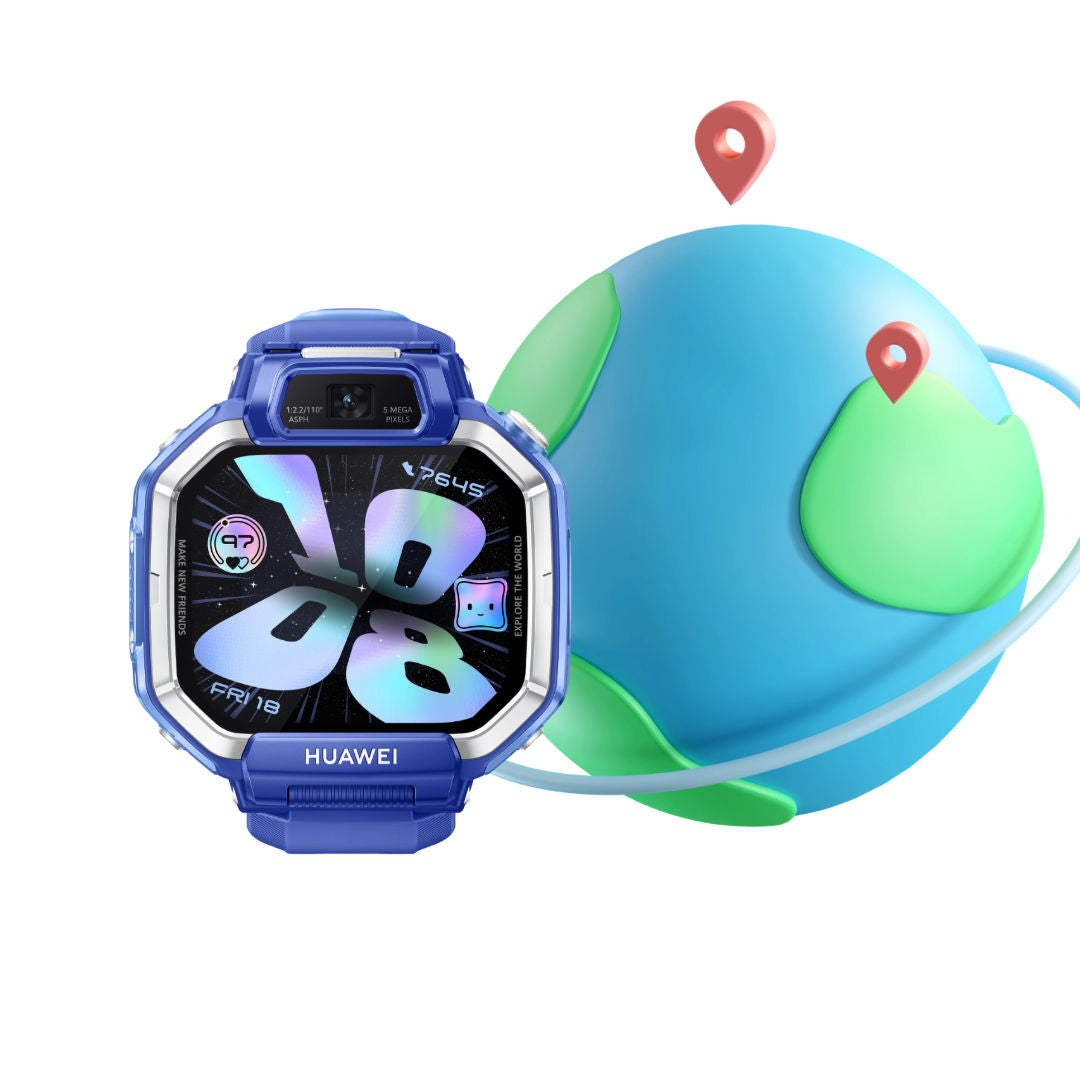 ساعة «Huawei Watch KIDS X1» الذكية - تصميم قابل للدوران 360 درجة، تحديد الموقع عبر نظام GPS، مكالمات الفيديو، كاميرات مزدوجة، شاشة AMOLED مقاس 1.82 بوصة