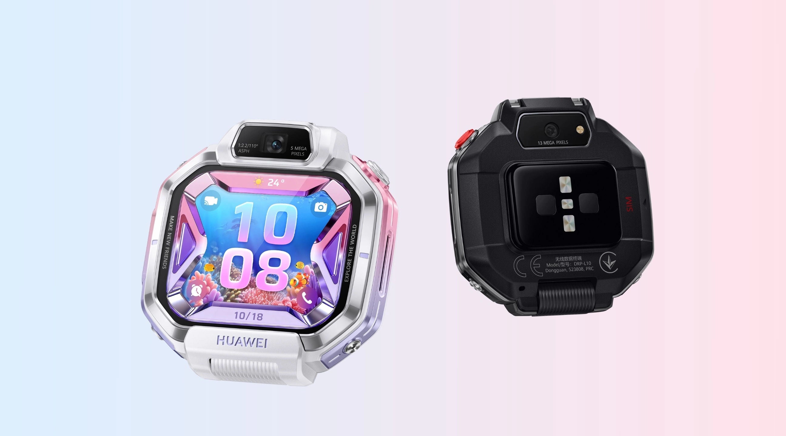 ساعة «Huawei Watch KIDS X1 Pro» الذكية - تصميم قابل للدوران بزاوية 360 درجة، تحديد دقيق للموقع، مكالمات فيديو عالية الدقة، كاميرات بدقة 5 ميجابكسل و13 ميجابكسل، سعة تخزين 64 جيجابايت