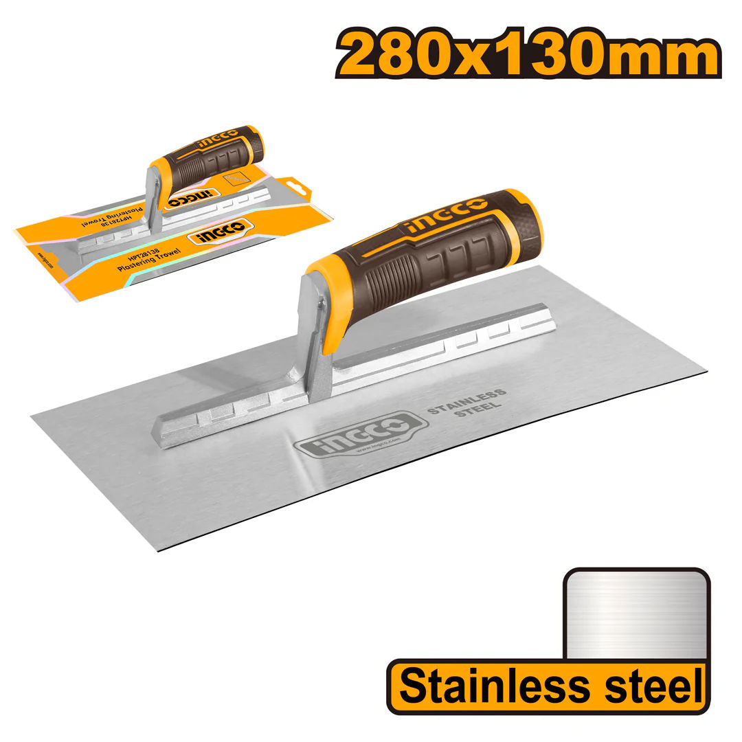 INGCO Plastering Trowel, 280x130mm, Stainless Steel Blade, Ergonomic Handle