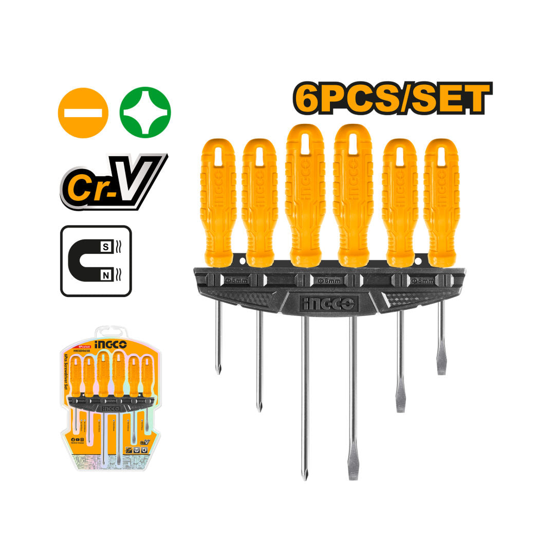 INGCO 6 Pcs Screwdriver Set, Mixed Sizes, Cr-V Steel