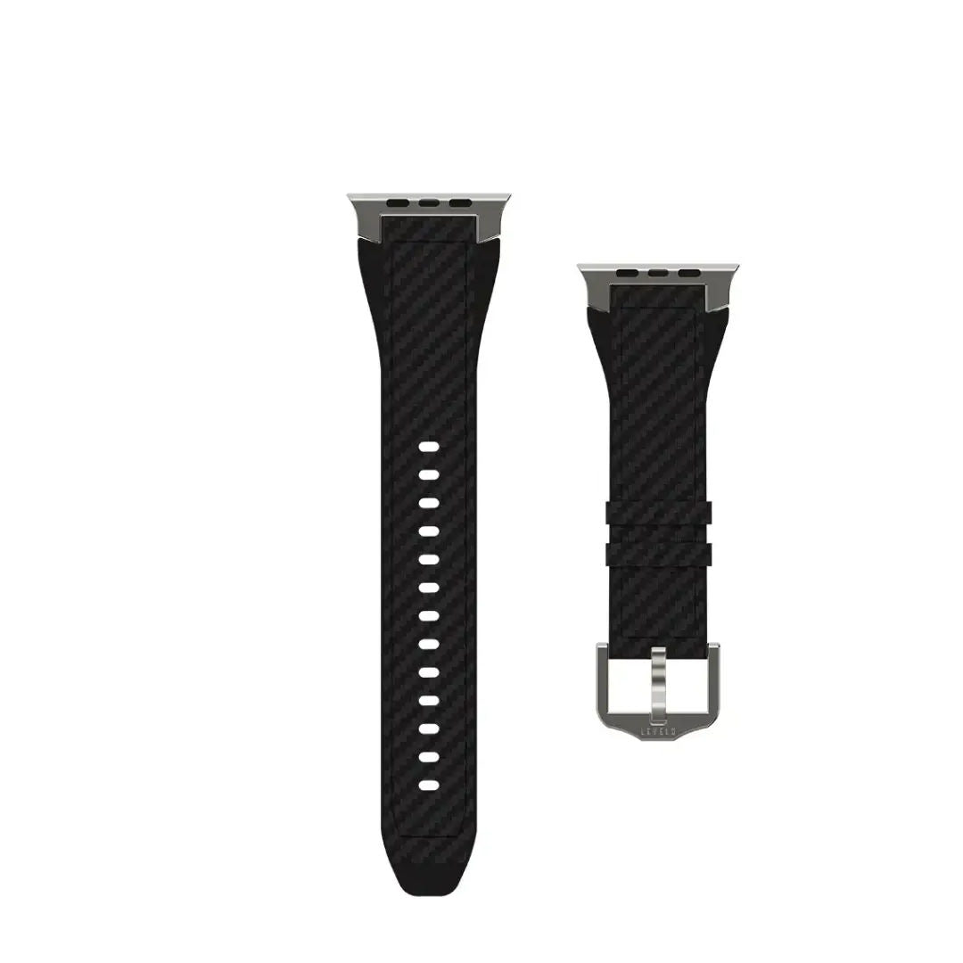 Levelo Toray Silicone & Leather Watch Strap, Black
