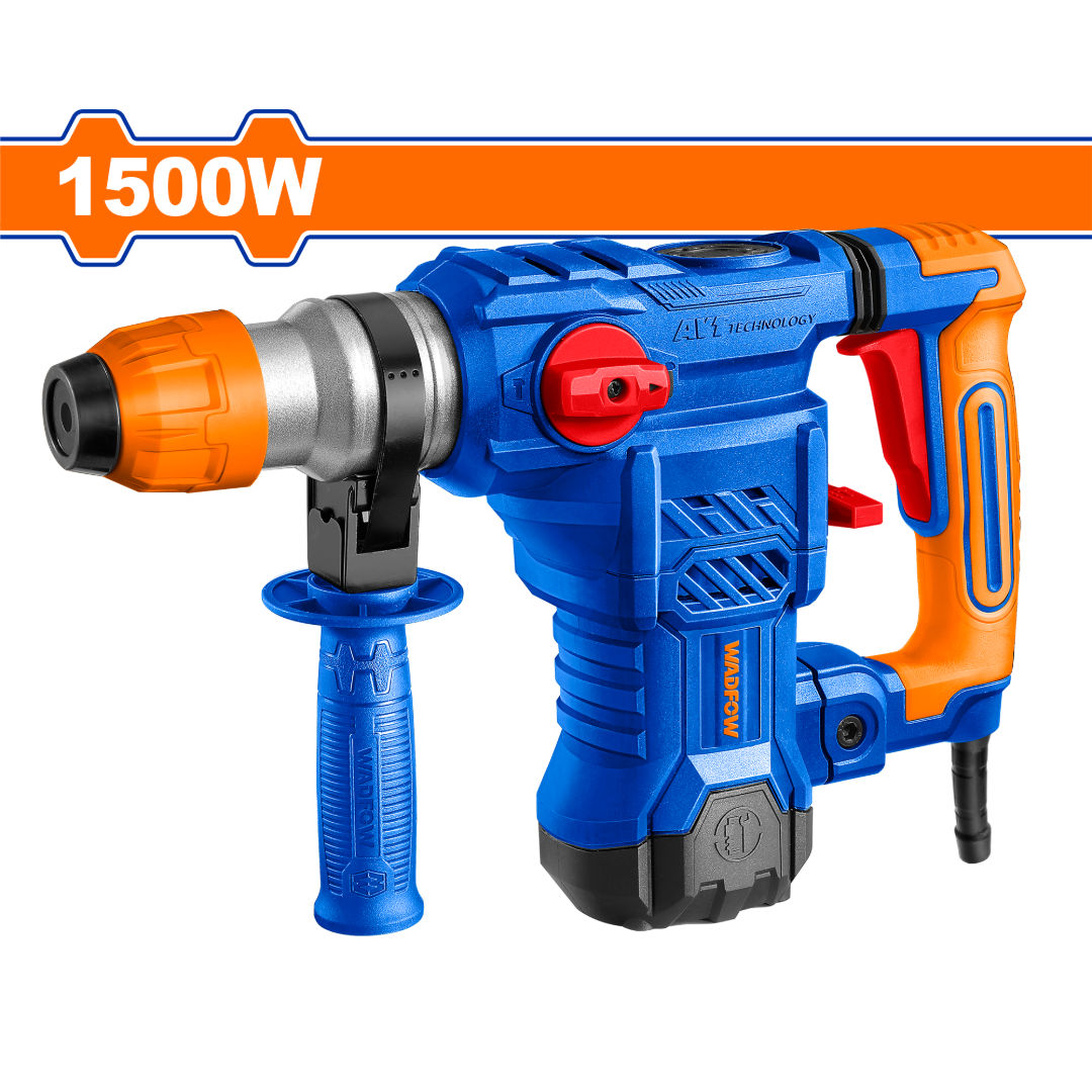 WADFOW 1500W SDS, Plus Rotary Hammer, 5.5 J, AVS, Bits & Chisels, Carry Case