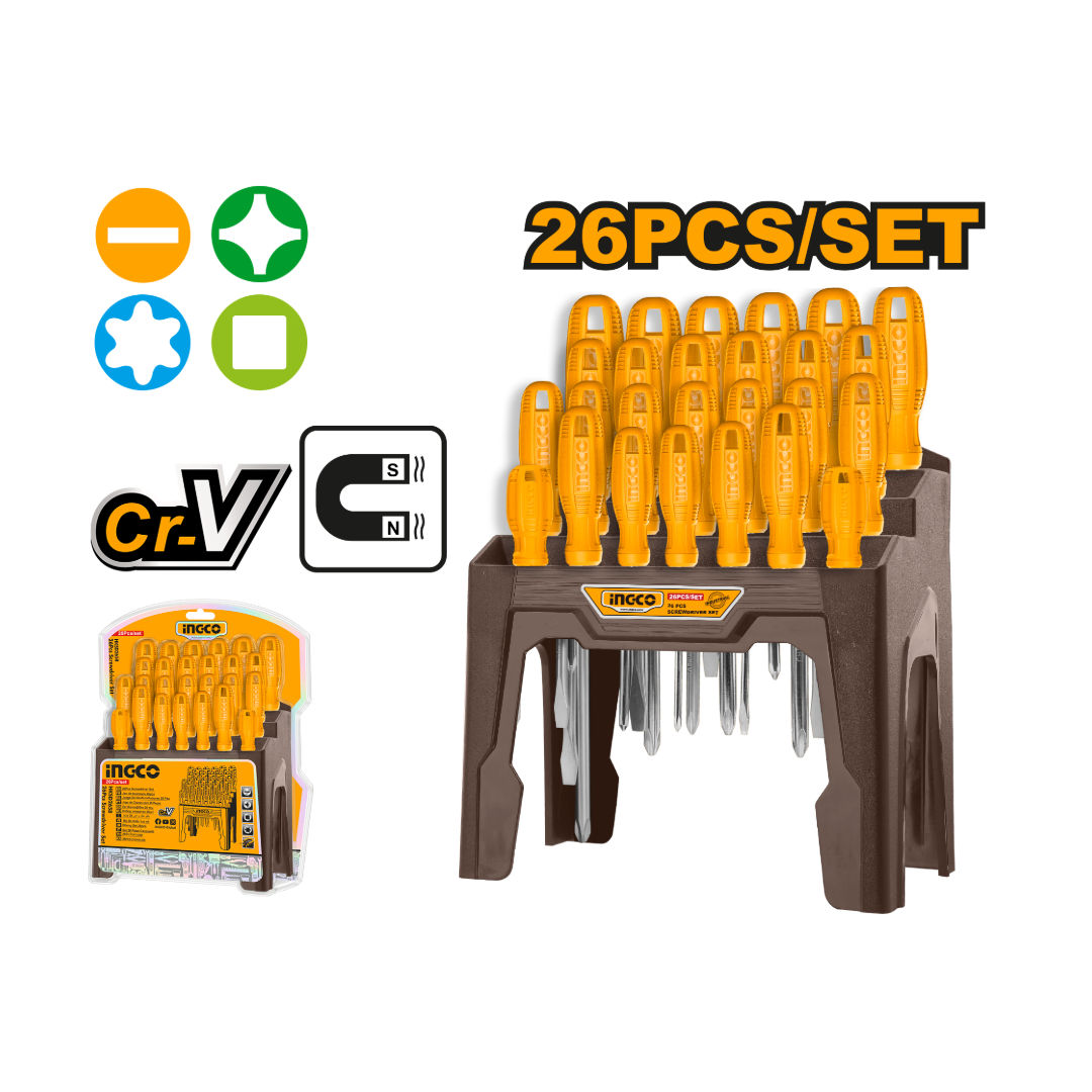 INGCO 26 Pcs Screwdriver Set, Cr-V, Slotted, Phillips