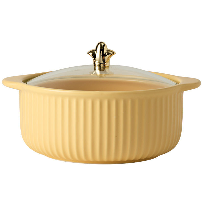 Charming Ribbed Ceramic Serving Bowls with Lids (Green)