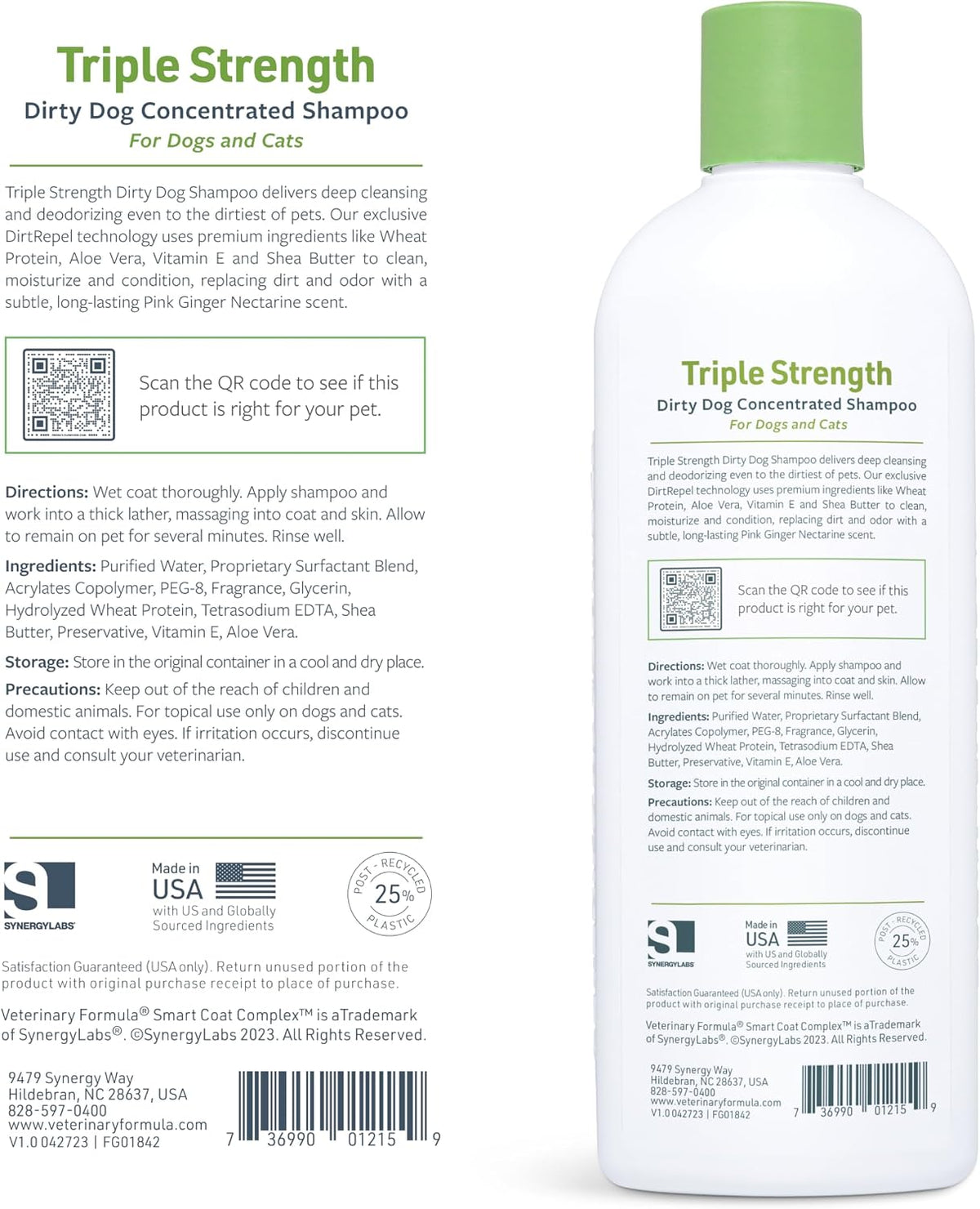 Synergy Labs Veterinary Formula Solutions Triple Strength Dirty Dog Concentrated Shampoo, 17oz, 503ml