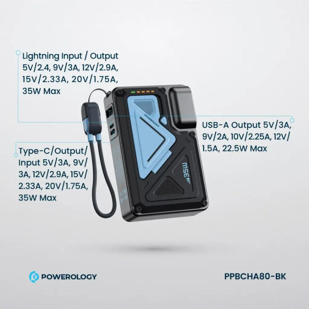 Powerology 10000mAh Wall Charger MagSafe Power Bank, Lightning Input/Output