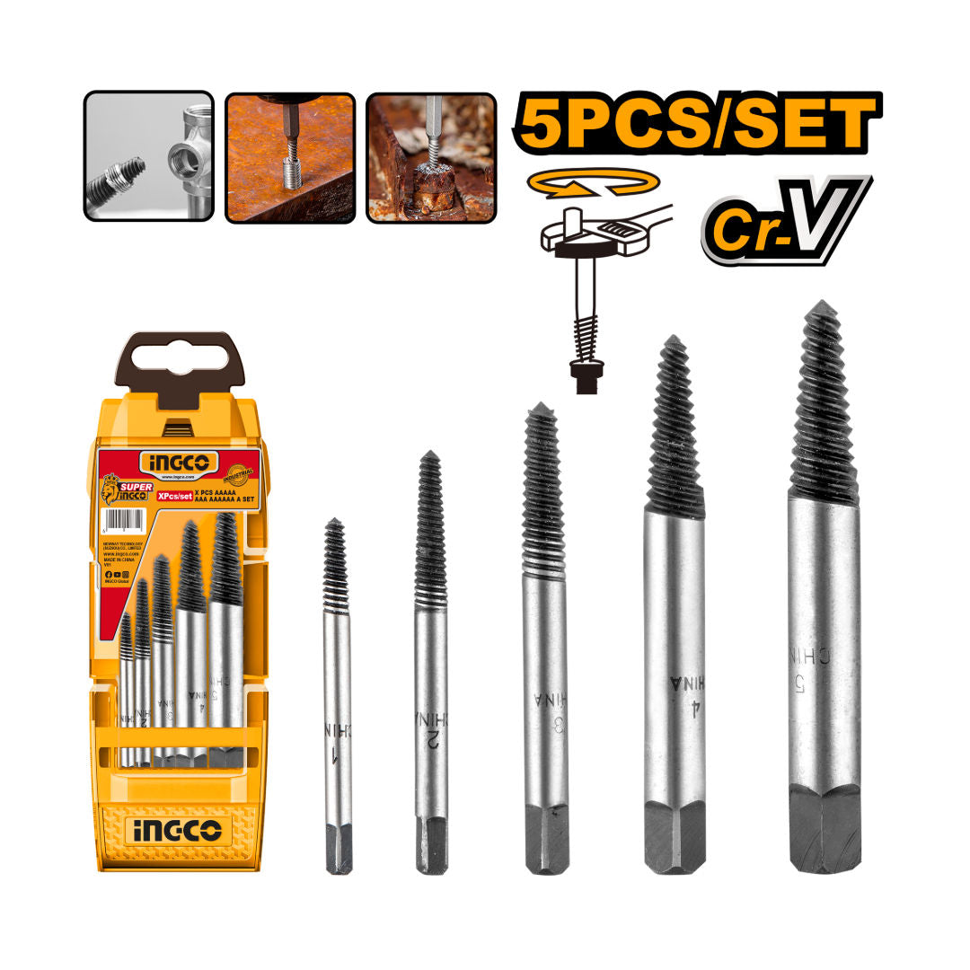 INGCO 5-Pieces Screw Extractor Set, Cr-V steel