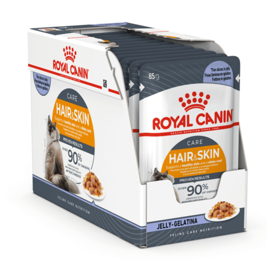 Royal Canin Feline Care Nutrition Hair & Skin Jelly Wet Cat Food Pouches, 12x85gm
