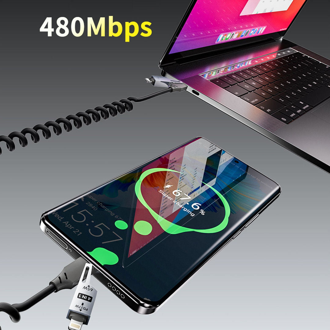 DUDAO L20PRO-B 4in1 Spring Charge Cable 65W
