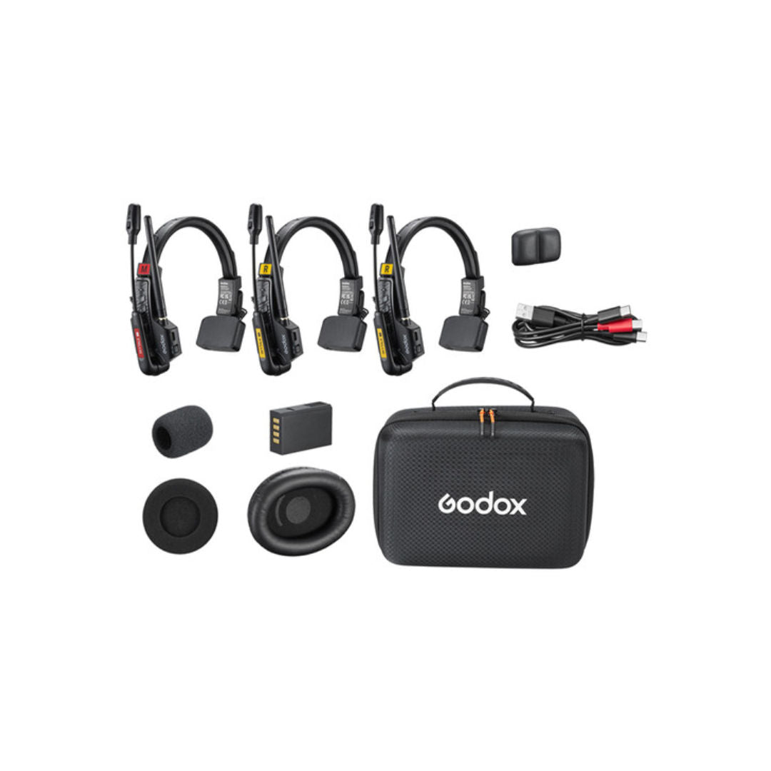 Godox SkyTalk Air 3S 3-Person Full-Duplex Wireless Intercom Headset System, 2.4 GHz
