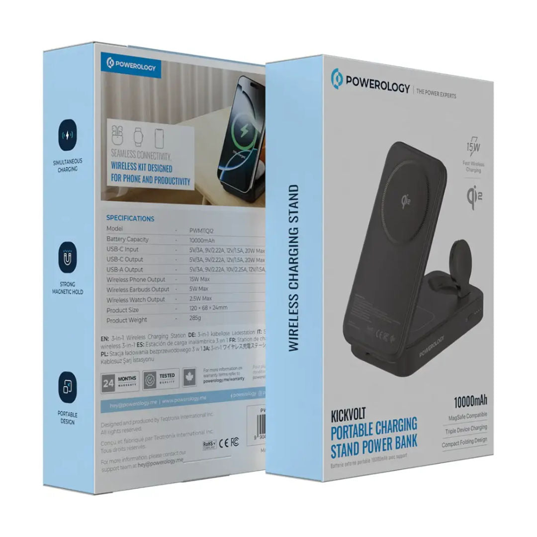Powerology Kickvolt Portable Charging Stand Power Bank 10000mAh, Black