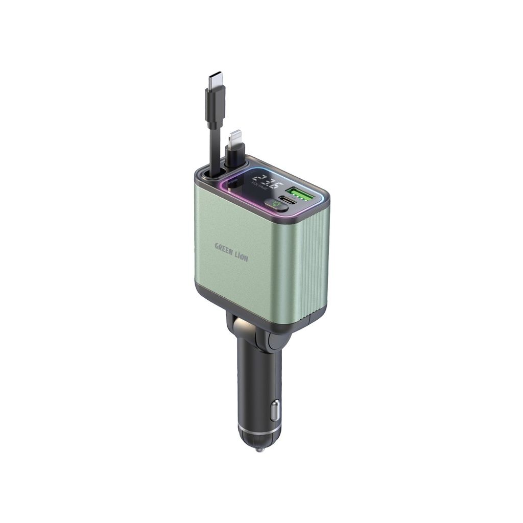 Green Lion Retractable 90W Car Charger - Green