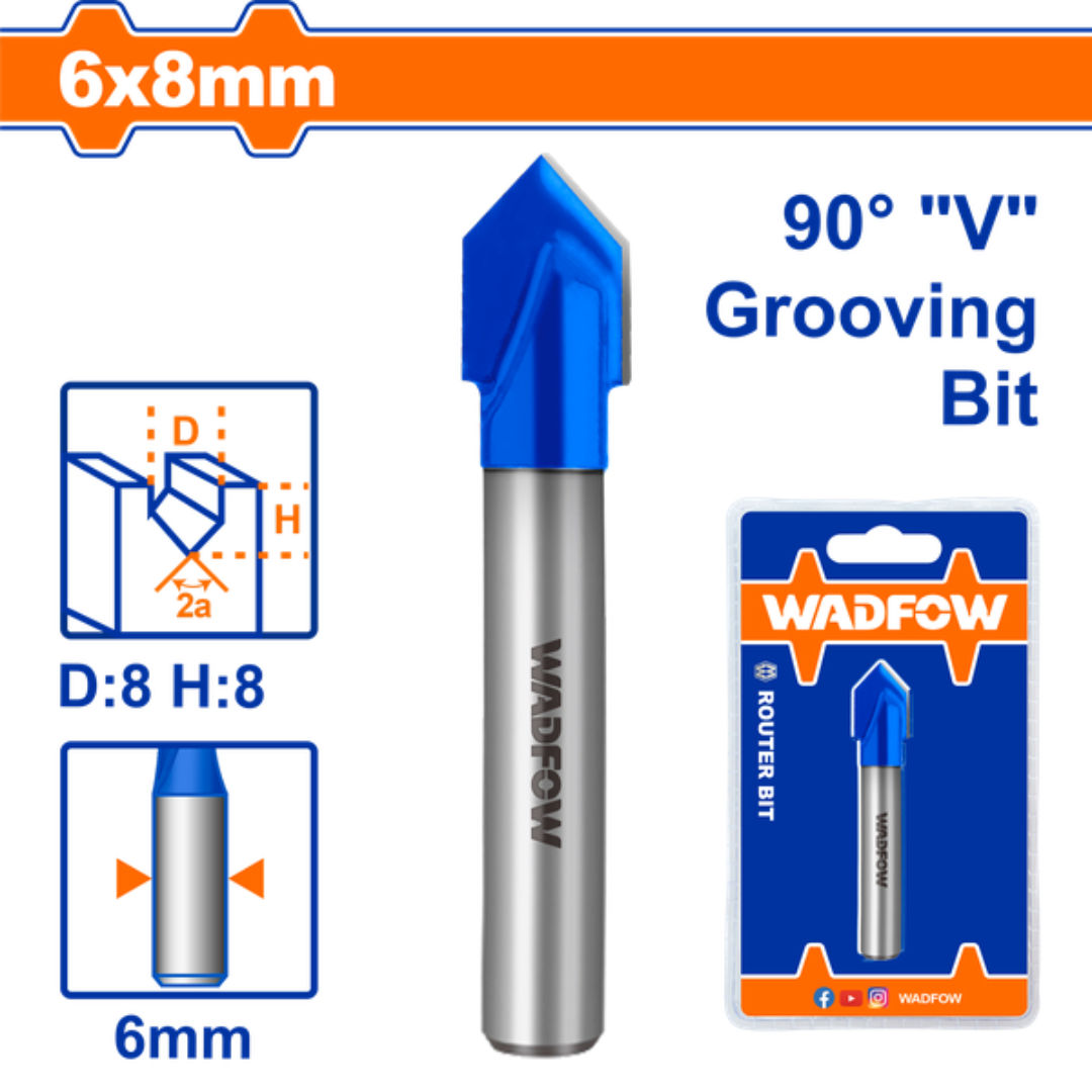 WADFOW Router Bit “V” Type Slotting Cutter, 6mm Shank