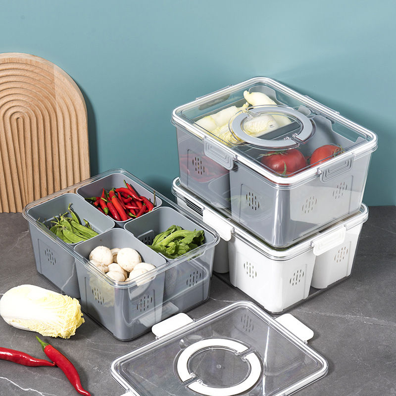 Portable 2-Compartment Fruit & Vegetable Storage Box - White