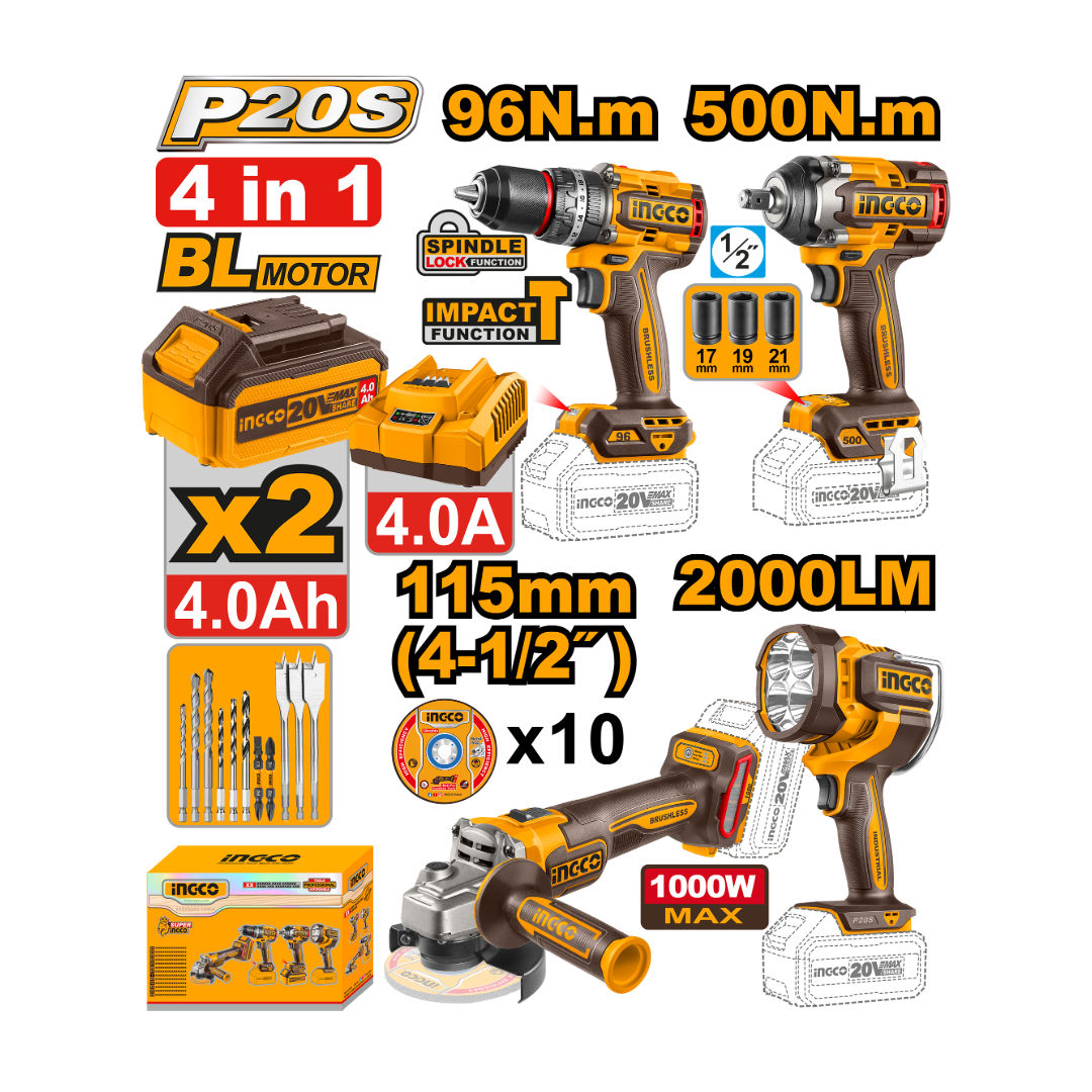 INGCO Cordless Tools Combo, 20V
