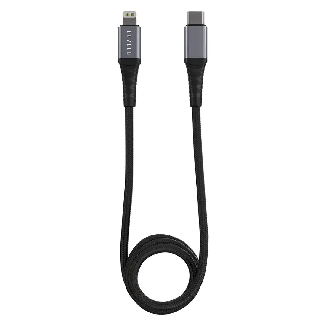 Levelo Nori Mini 60W Car Charger, Type C to Lightning Cable, Gun Grey