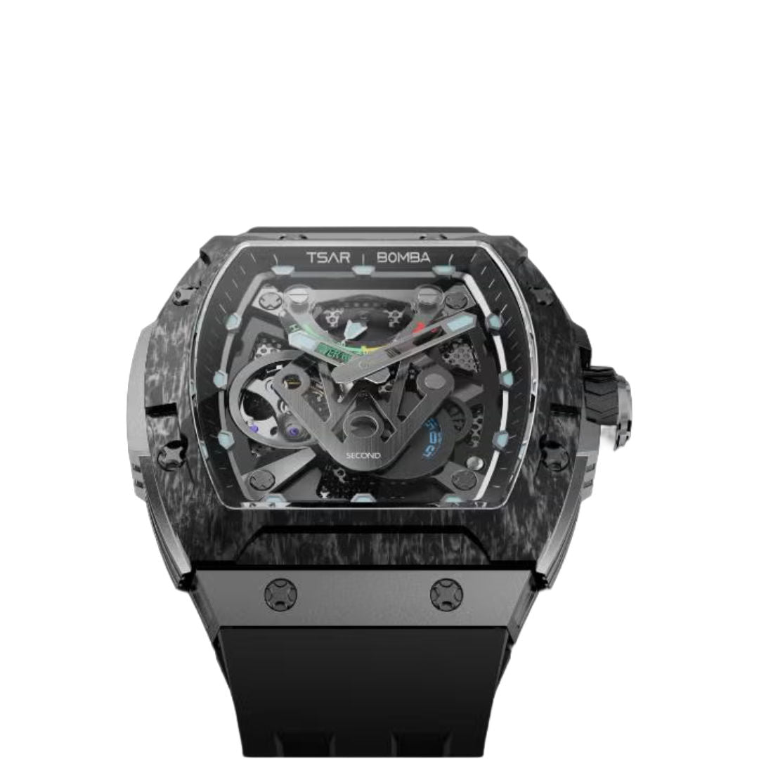 TSAR Bomba Men's Tonneau Automatic Black Case black Silicon Watch