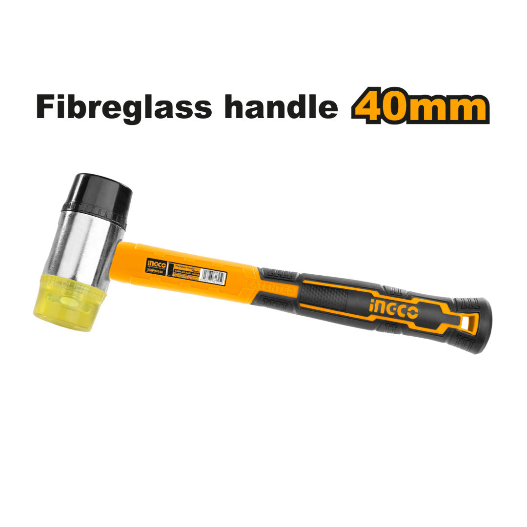 INGCO Rubber & Plastic Hammer 40mm, Dual Soft Faces, Shock Absorbing Fiberglass Handle
