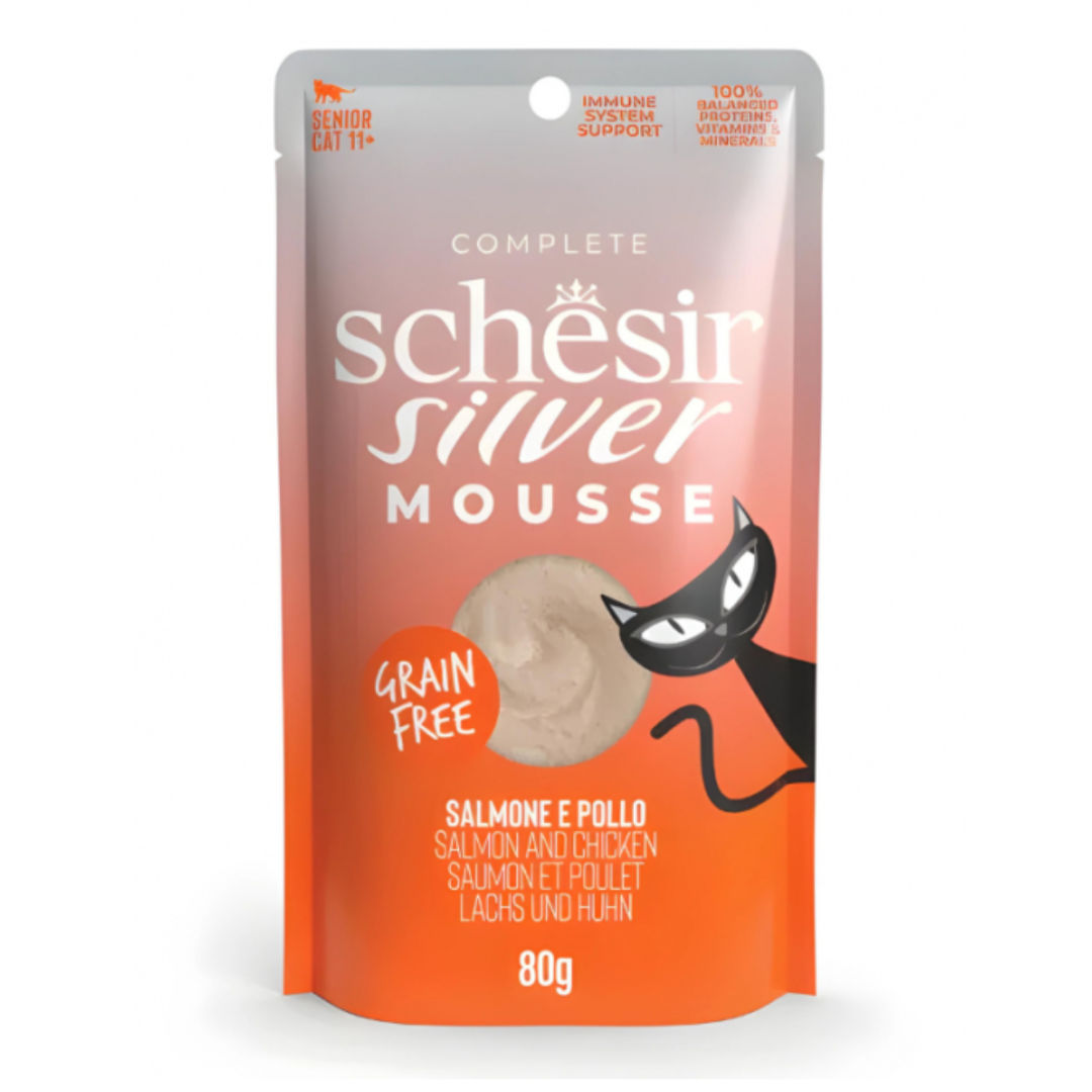 Schesir Silver Mousse Senior Cat Salmon & Chicken Wet Food, 80gm