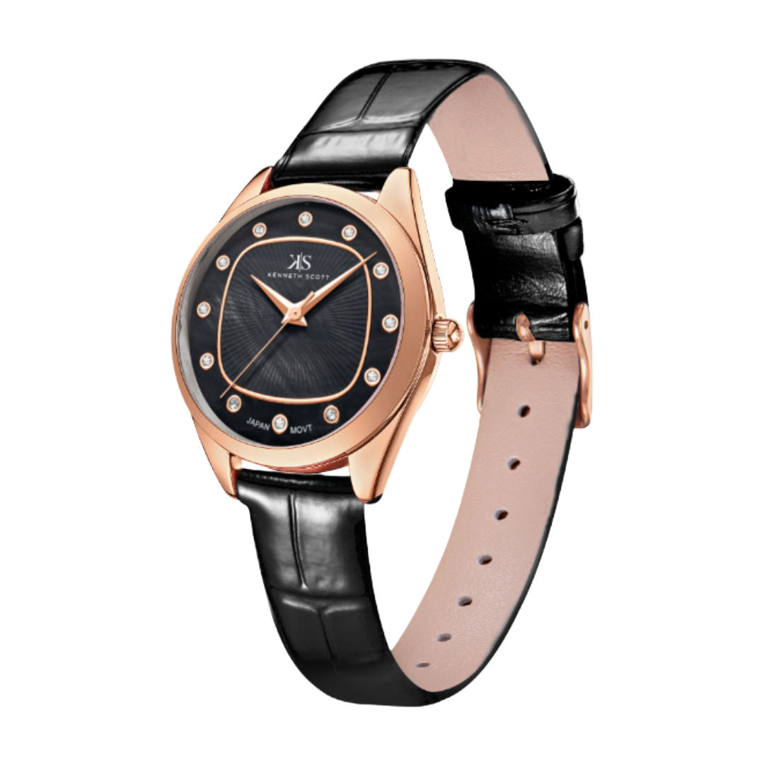 Kenneth Scott Women’s Analog Black Dial Watch, K24508-RLBB