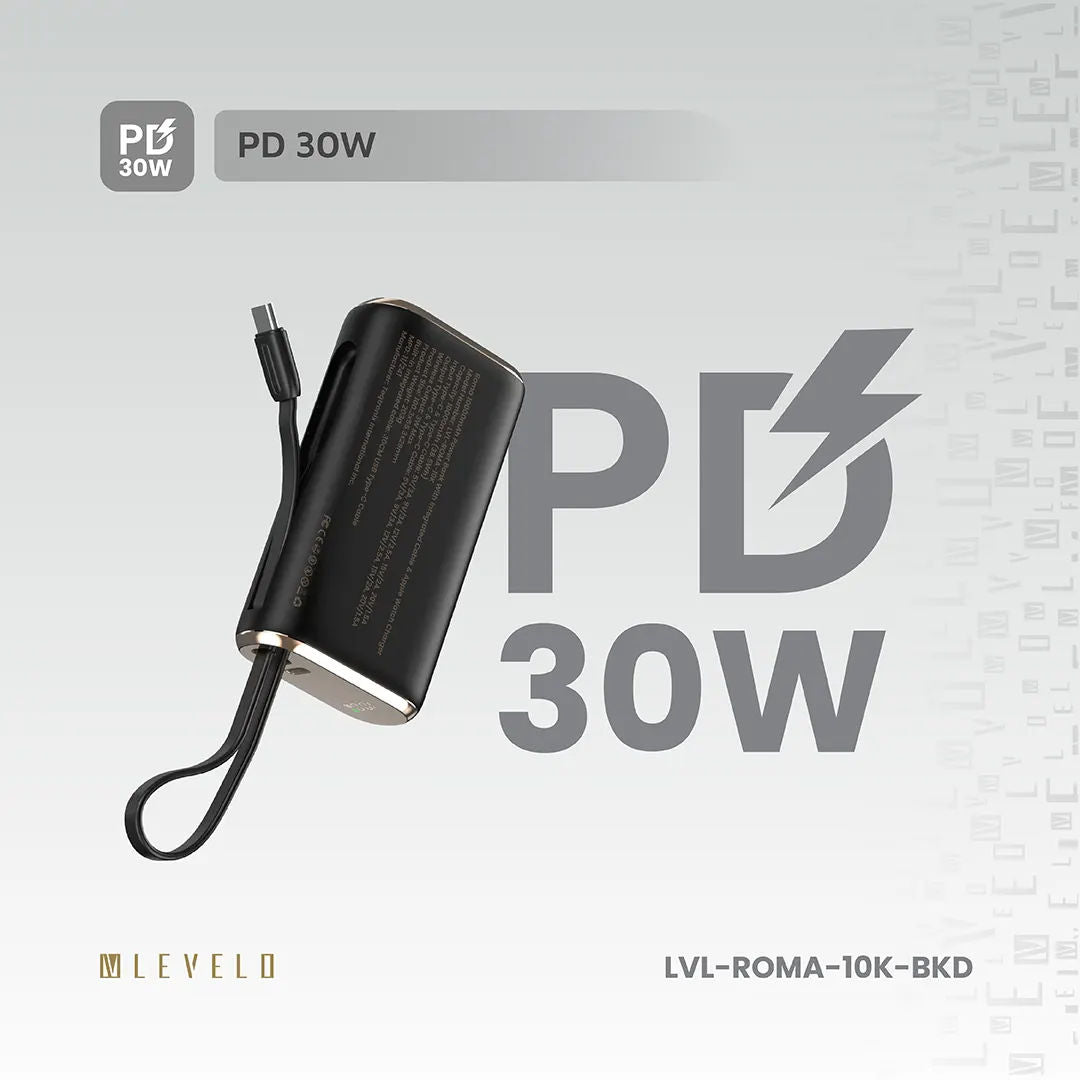 Levelo Roma 10000mAh Power Bank With Integrated Cable & Apple Watch Charger, Fast Charging