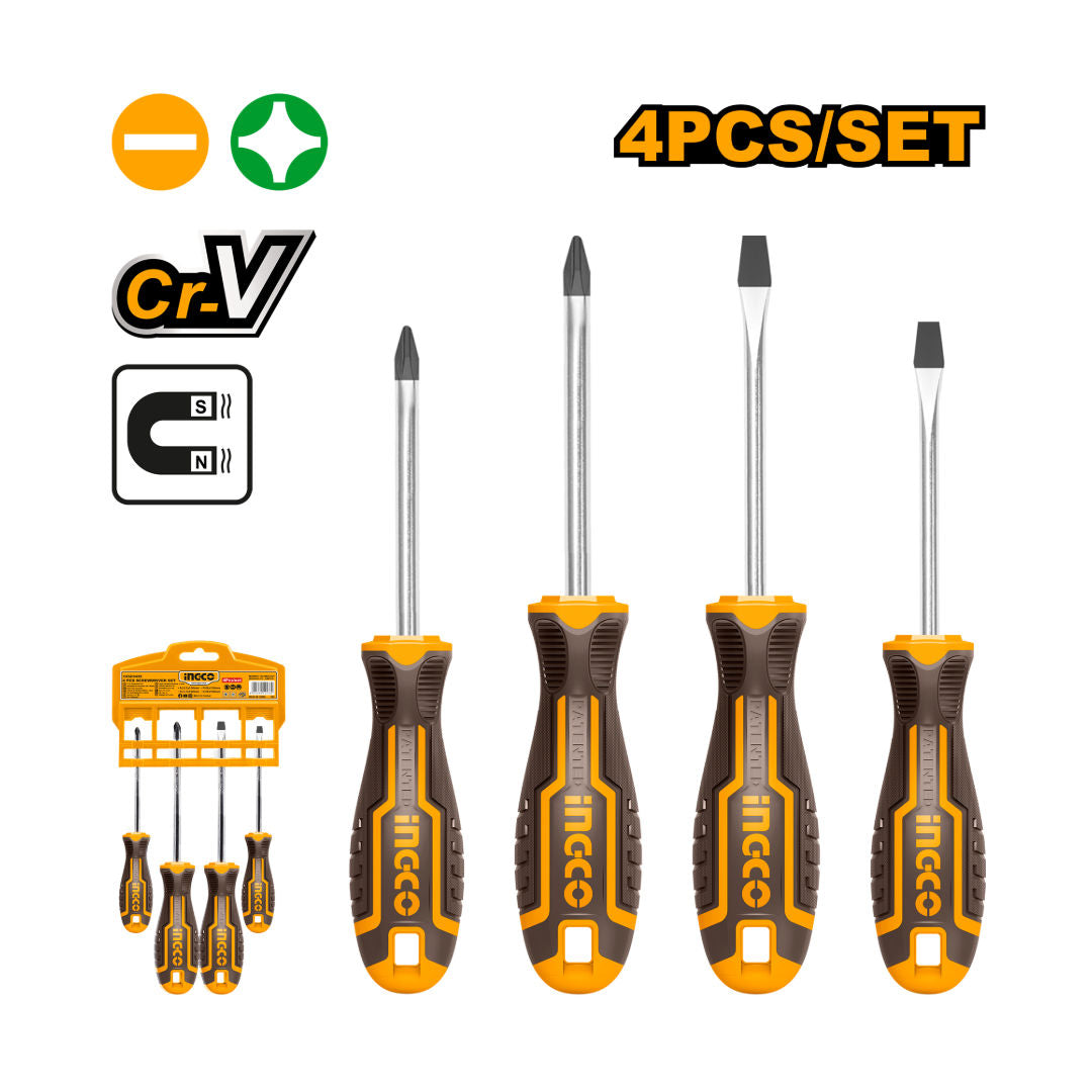 مجموعة مفكات براغي من INGCO مكونة من 4 قطع، فولاذ CR-V