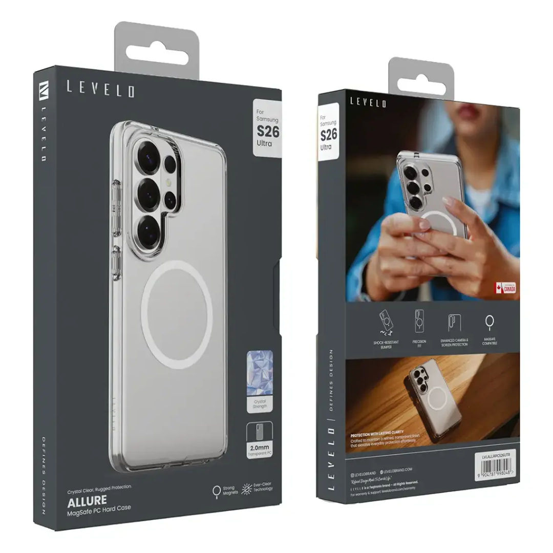 Levelo Allure MagSafe PC Hard Case For Samsung S26 Ultra, Transparent