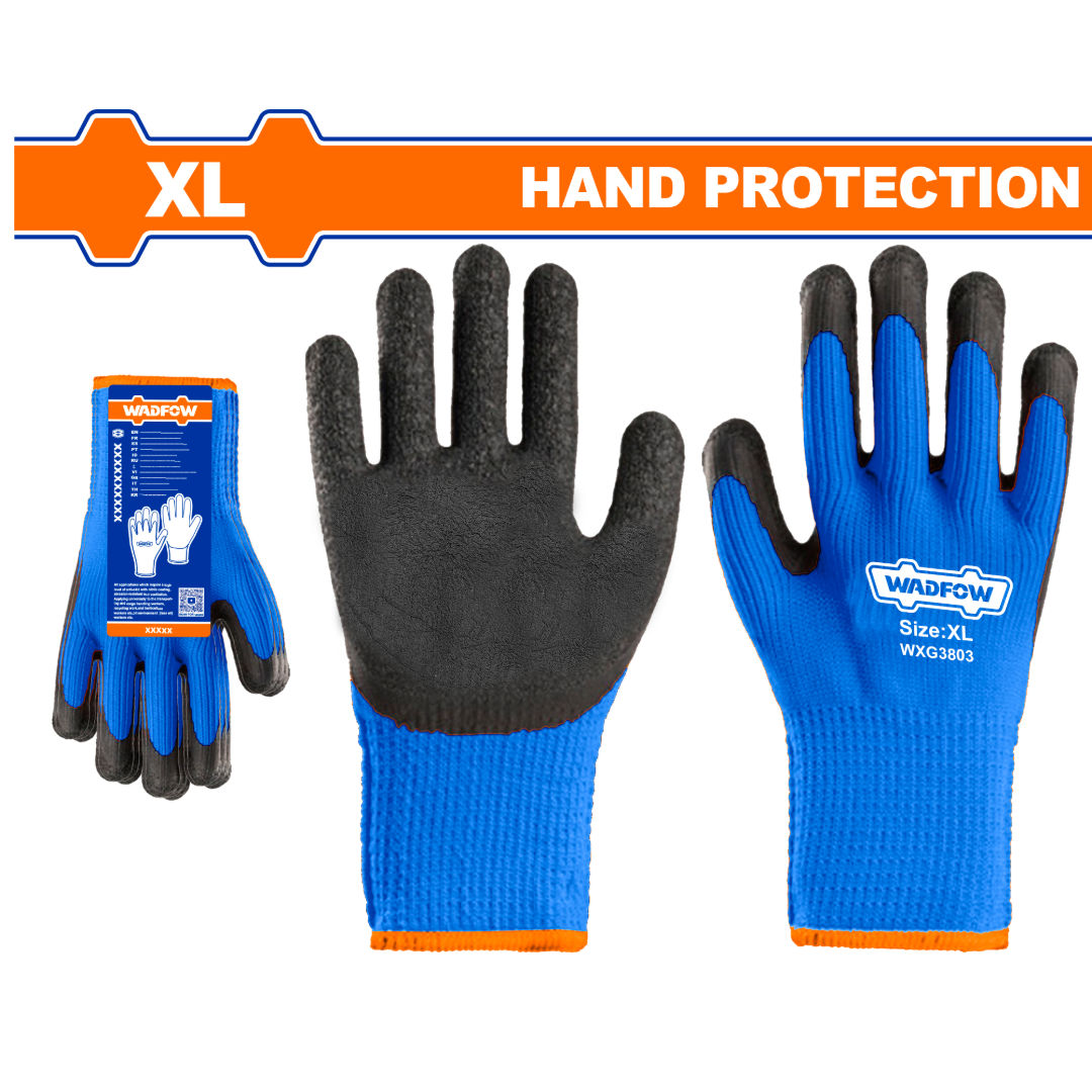 WADFOW Cold Grip Latex Gloves (XL), Nylon Thread with Brushed Lining, Gauge 7, Winter Insulated, 12 Pairs Pack