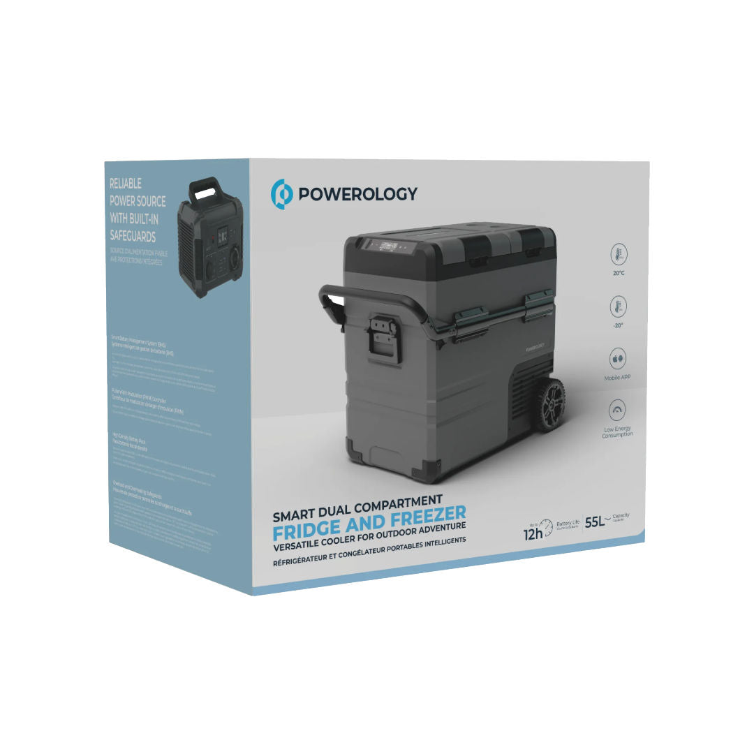 Powerology Smart Fridge & Freezer with Independent Dual Compartment, Black