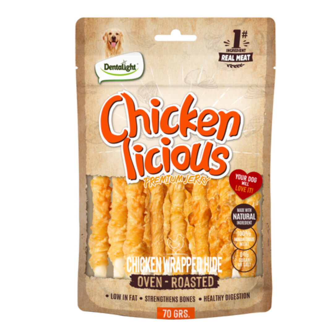 Dentalight Chicken Licious Jerky Treats For Dogs, 70gm