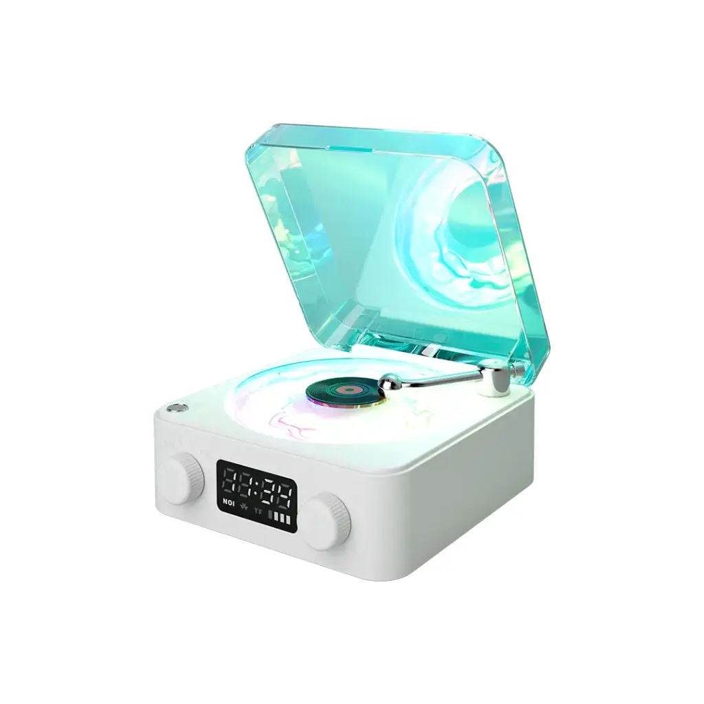 Porodo Lifestyle White Noise Portable Speaker with Clock Display, Ambient Light, Bluetooth 5.0, White