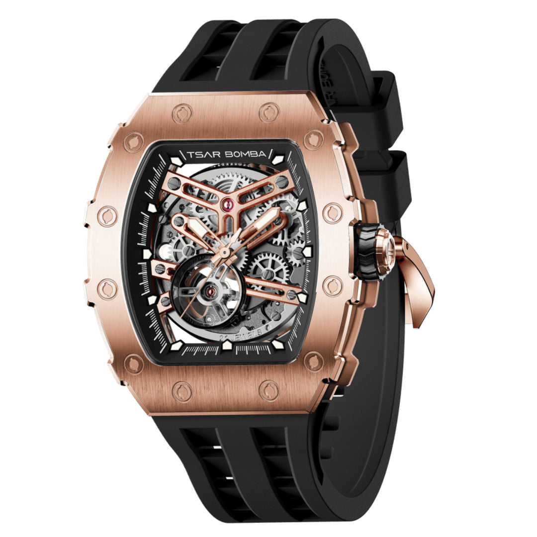 TSAR Bomba Men's Elemental Chronograph Rose Gold Case Black Silicon Watch