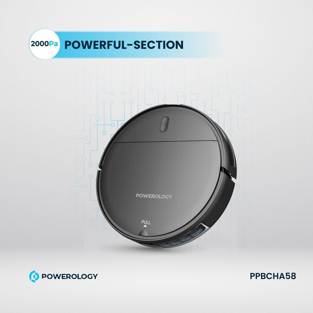 Powerology Smart Robovac Vacuum & Mop, Wi-Fi Control, Black