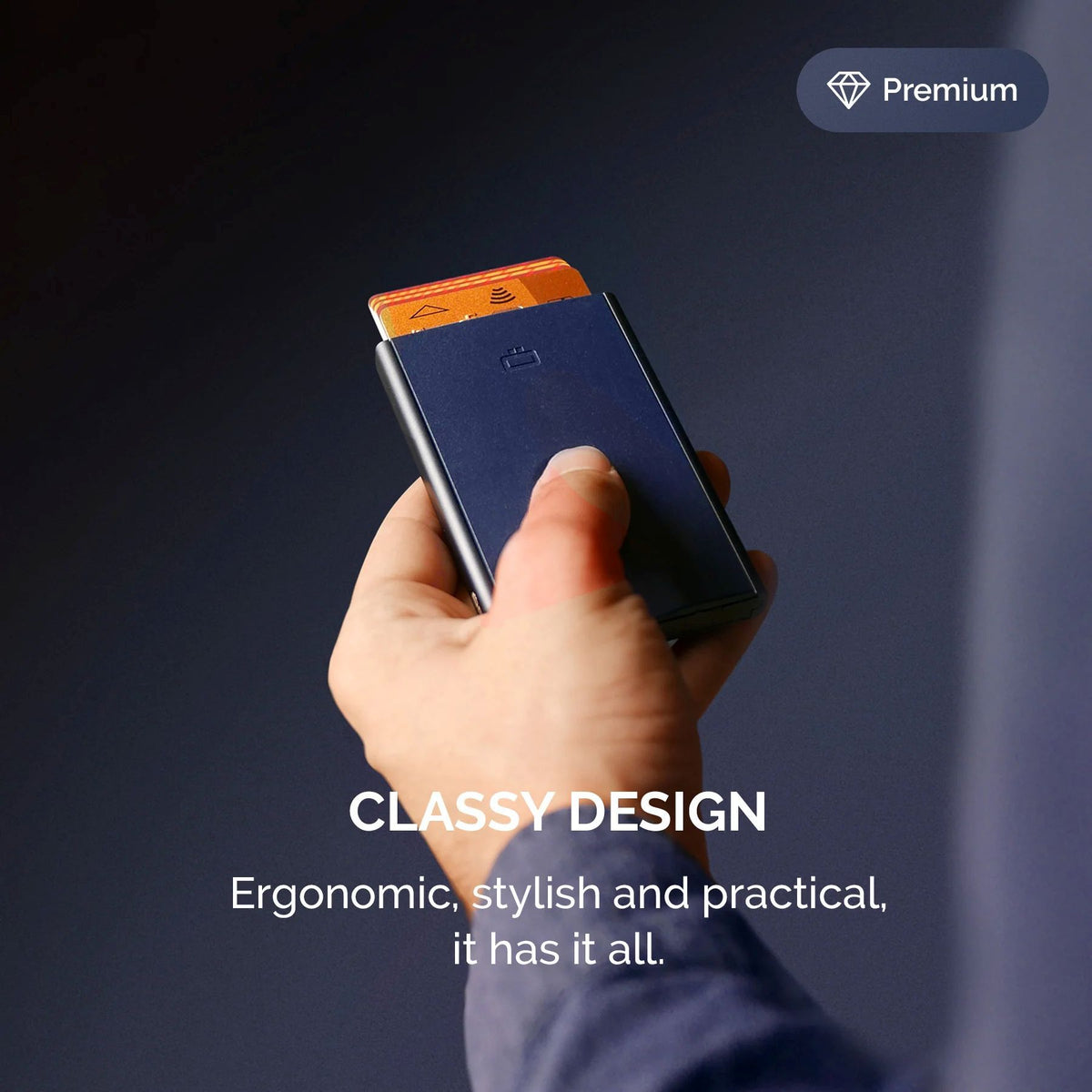 Ogon Automatic Slider Card Holder, Navy Blue