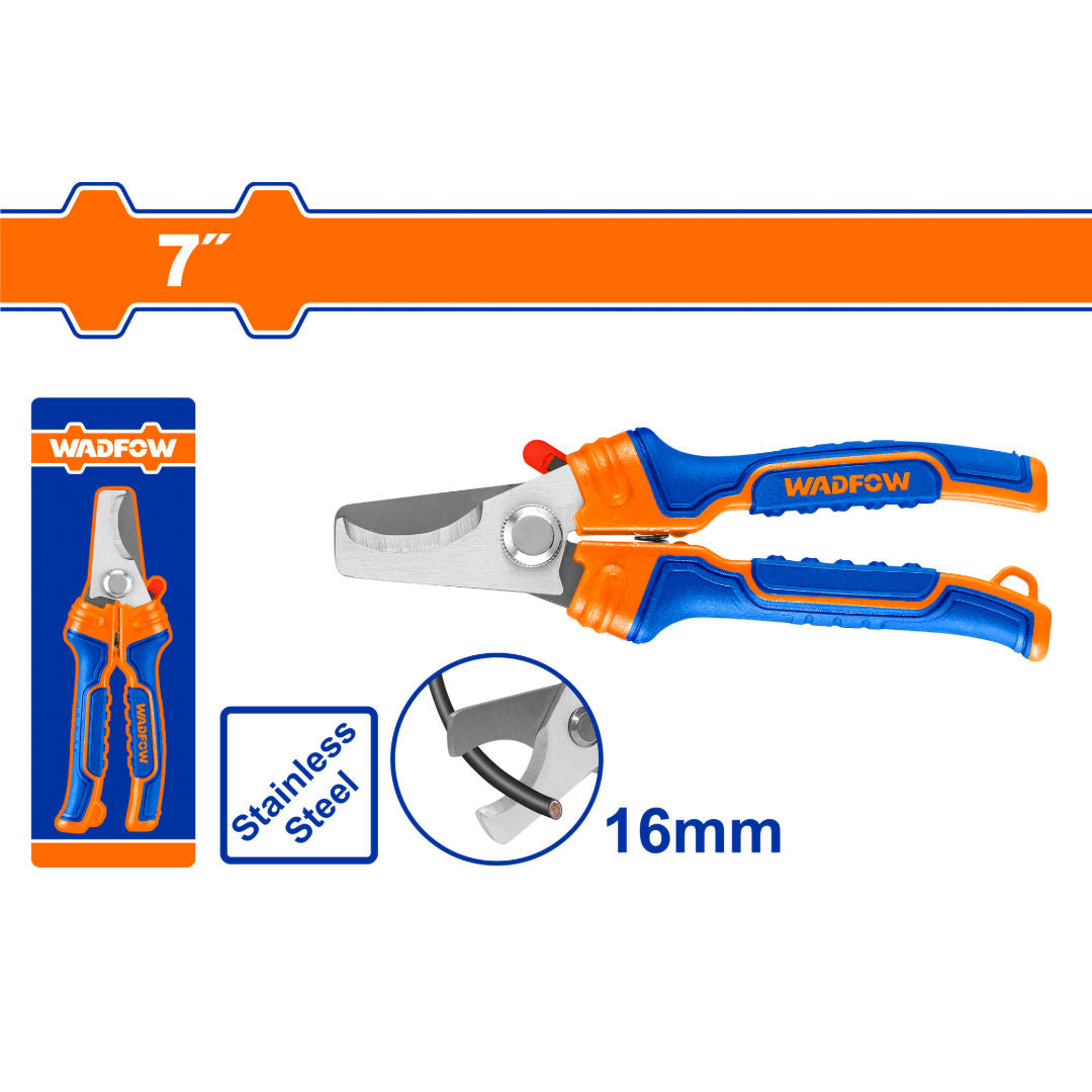 قاطع كابلات شديد التحمل من WADFOW، 7 بوصات، فولاذ مقاوم للصدأ، يقطع حتى قطر 16 مم