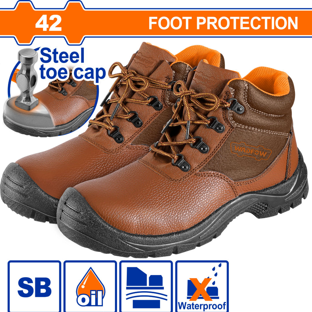 WADFOW Safety Boots, Leather Upper, PU Sole