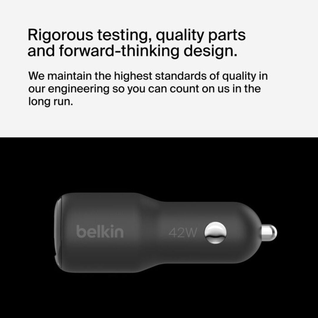 Belkin Boost Charge™ 42W Dual Car Charger, 30W USB-C and 12W USB-A, Black